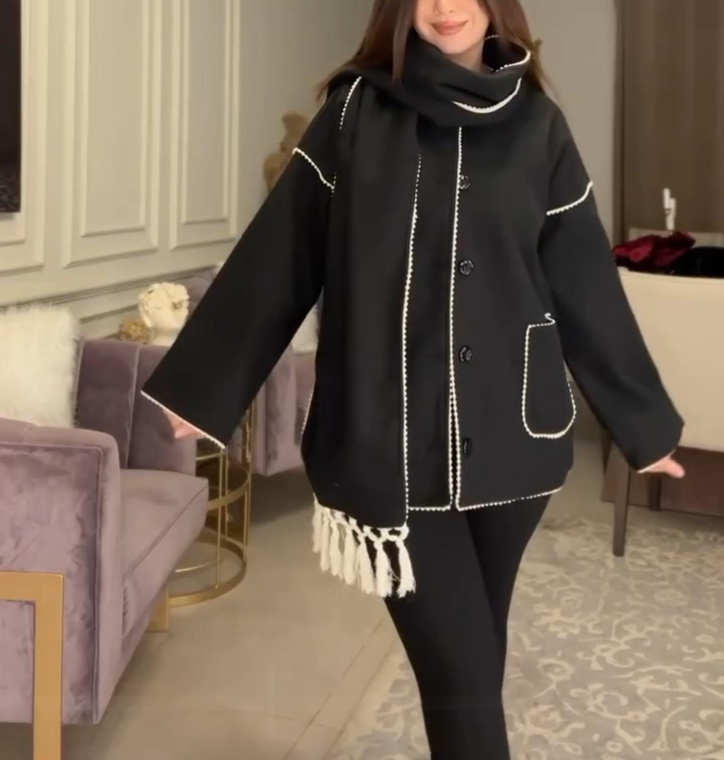 Wool Coat + Matching Scarf For Women