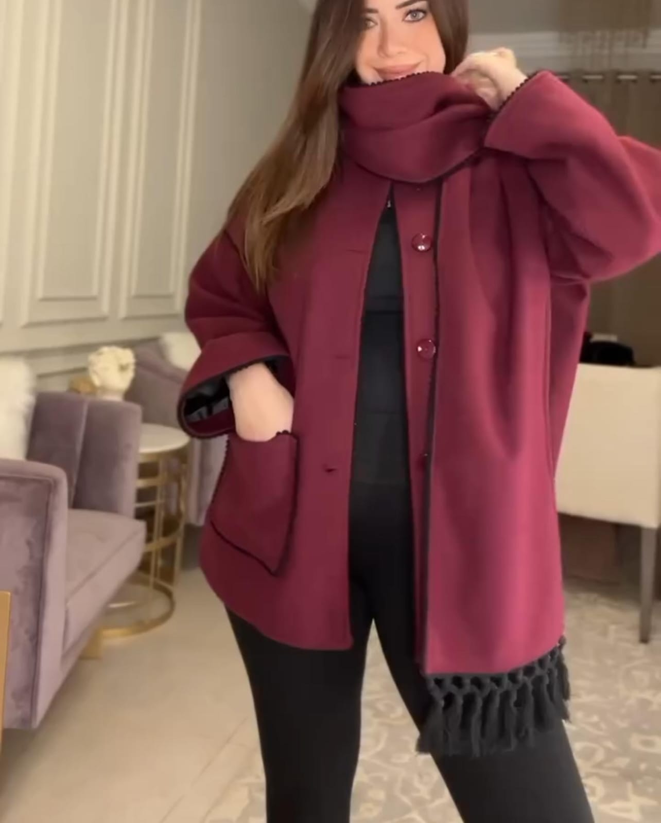Wool Coat + Matching Scarf For Women