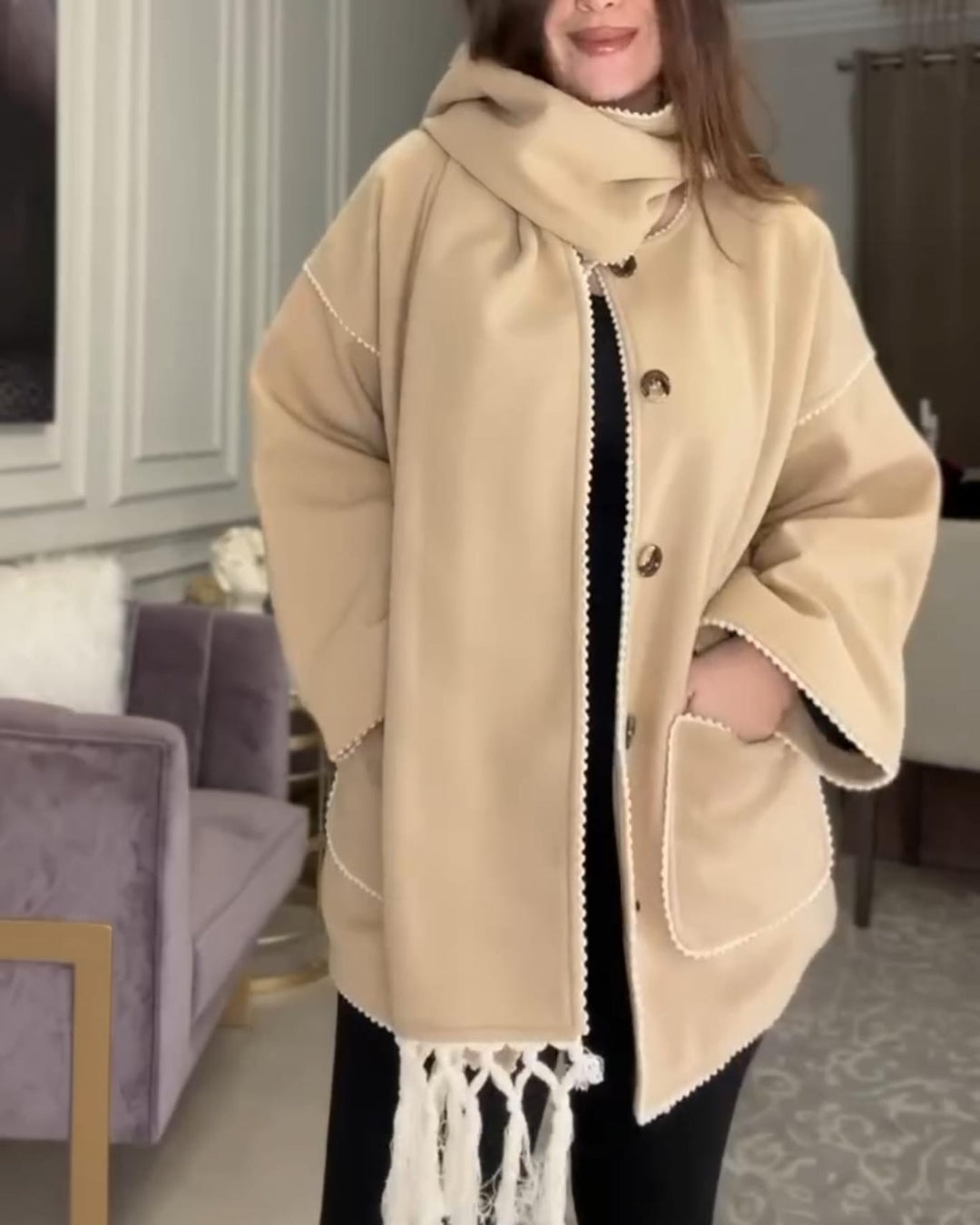 Wool Coat + Matching Scarf For Women