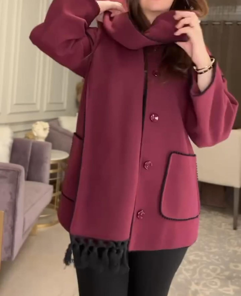 Wool Coat + Matching Scarf For Women