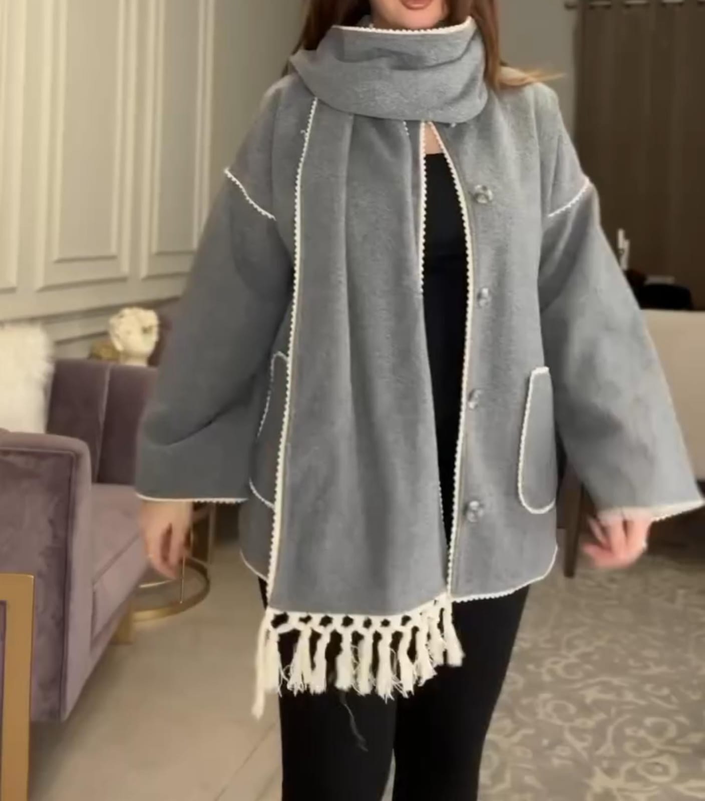 Wool Coat + Matching Scarf For Women