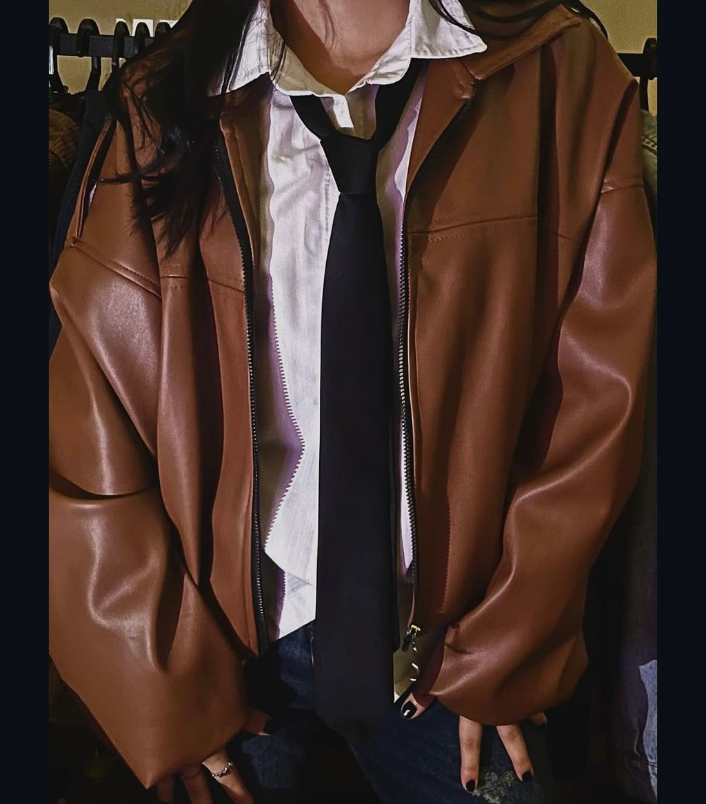 Urban Oversized Faux Leather Zip Jacket