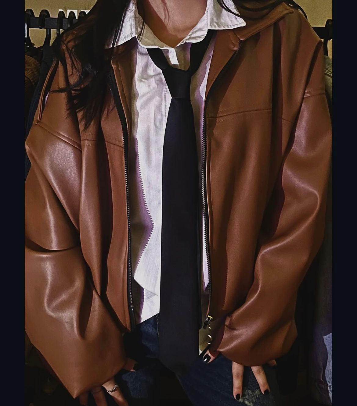 Urban Oversized Faux Leather Zip Jacket