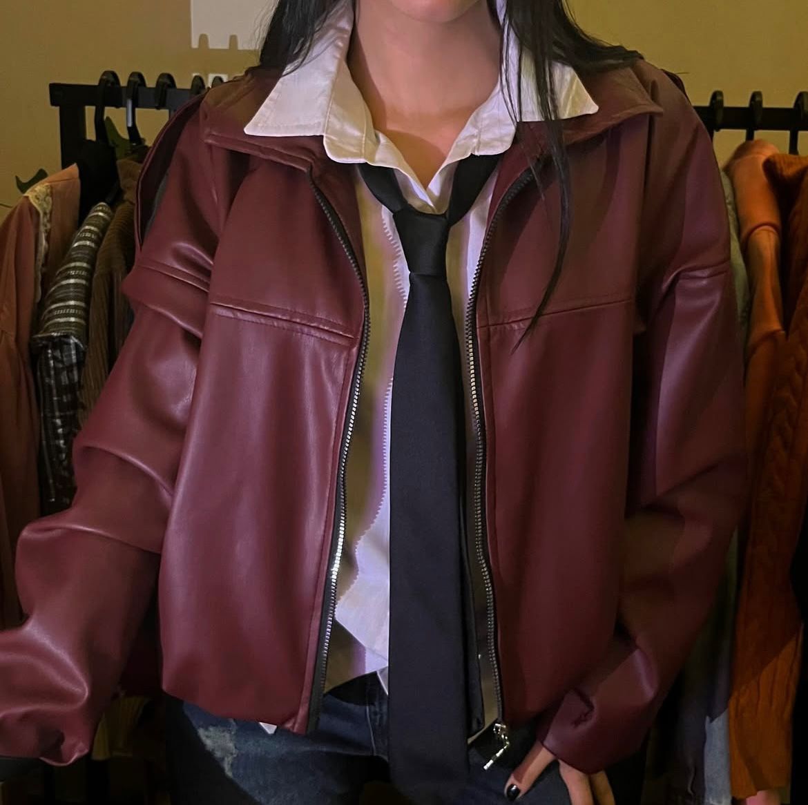 Urban Oversized Faux Leather Zip Jacket