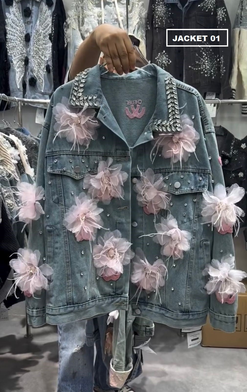Floral 3D Appliqué Denim Jacket for Women