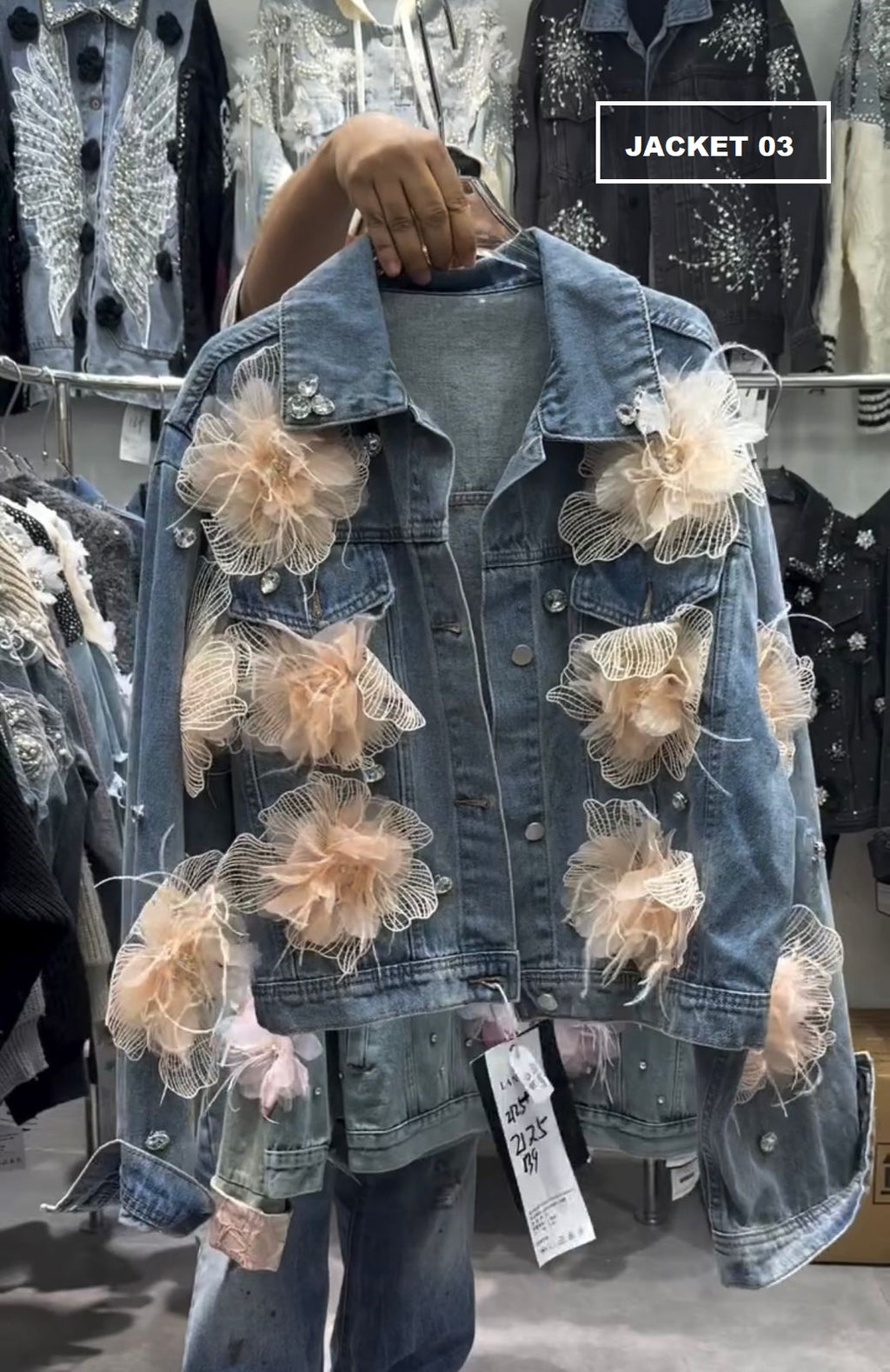 Floral 3D Appliqué Denim Jacket for Women