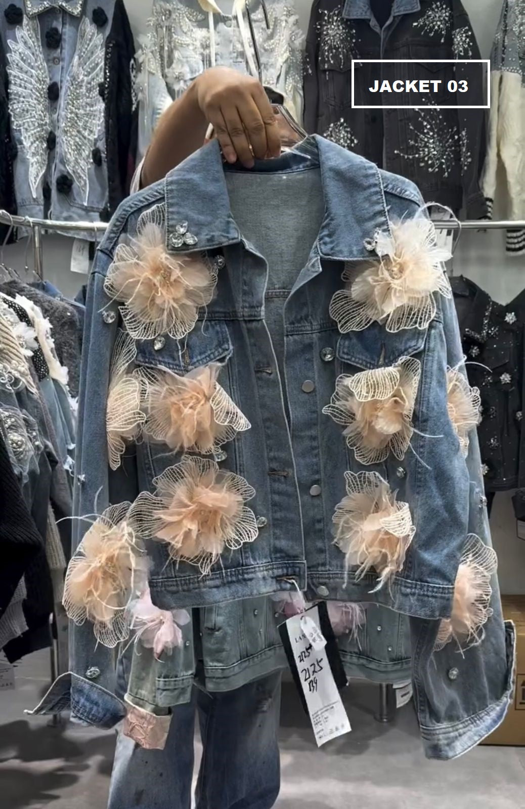 Floral 3D Appliqué Denim Jacket for Women