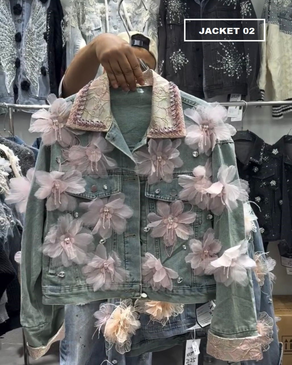 Floral 3D Appliqué Denim Jacket for Women