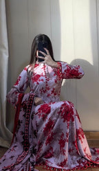 Pink Floral Printed Anarkali 3PCs Frock Set