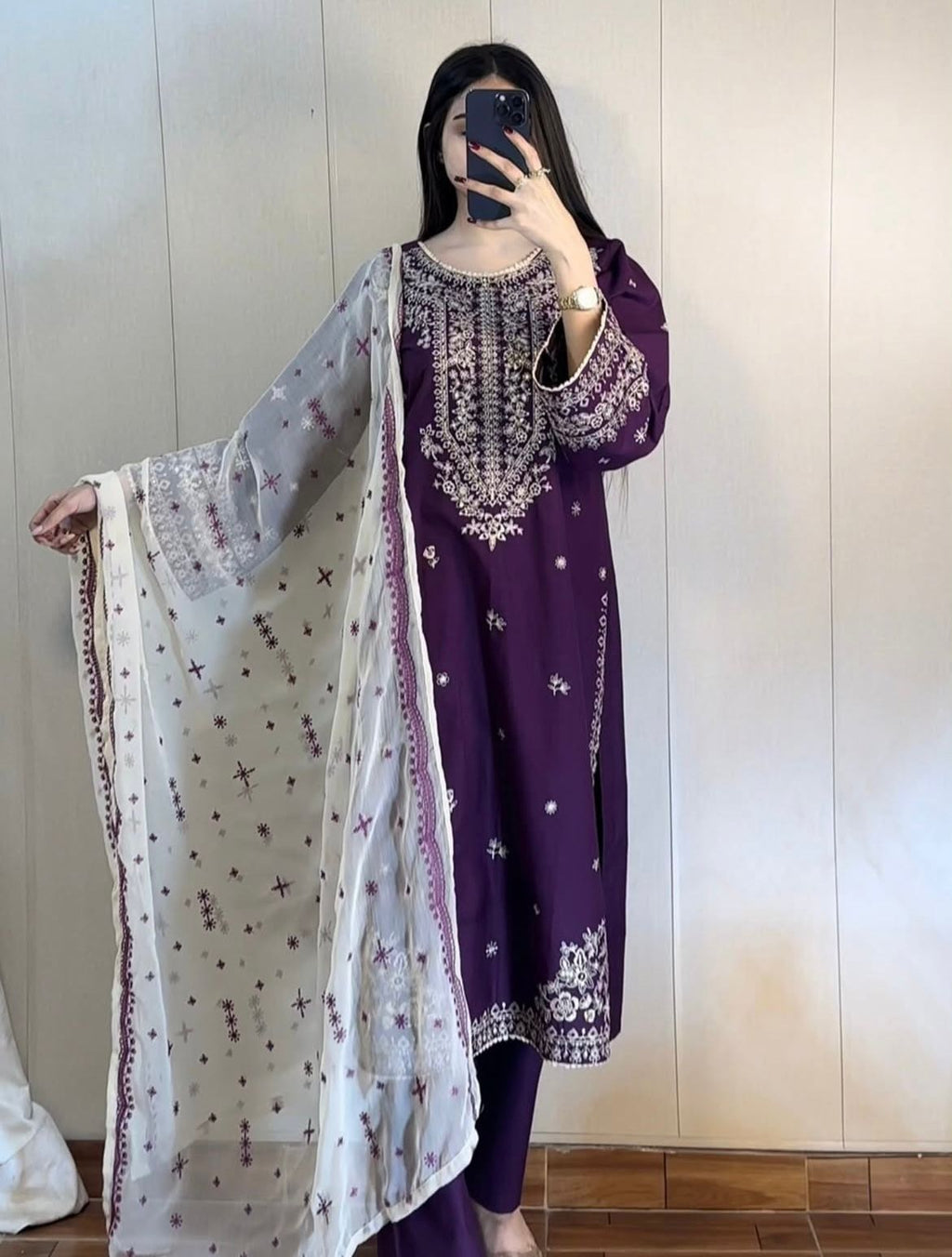 Elegant Embroidered Purple 3-Piece Suit