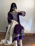 Elegant Embroidered Purple 3-Piece Suit