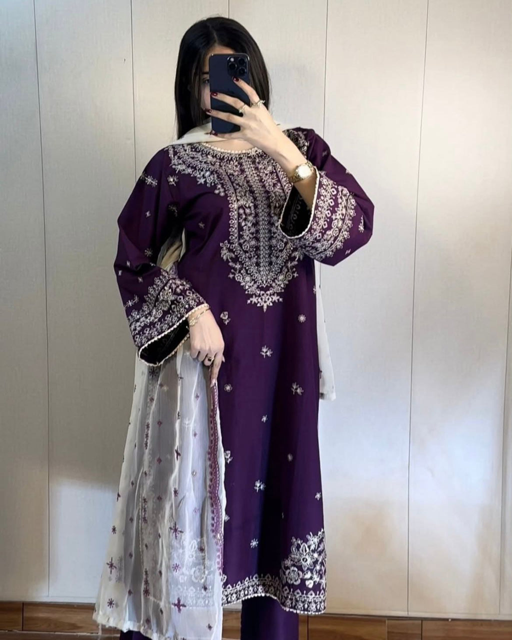 Elegant Embroidered Purple 3-Piece Suit