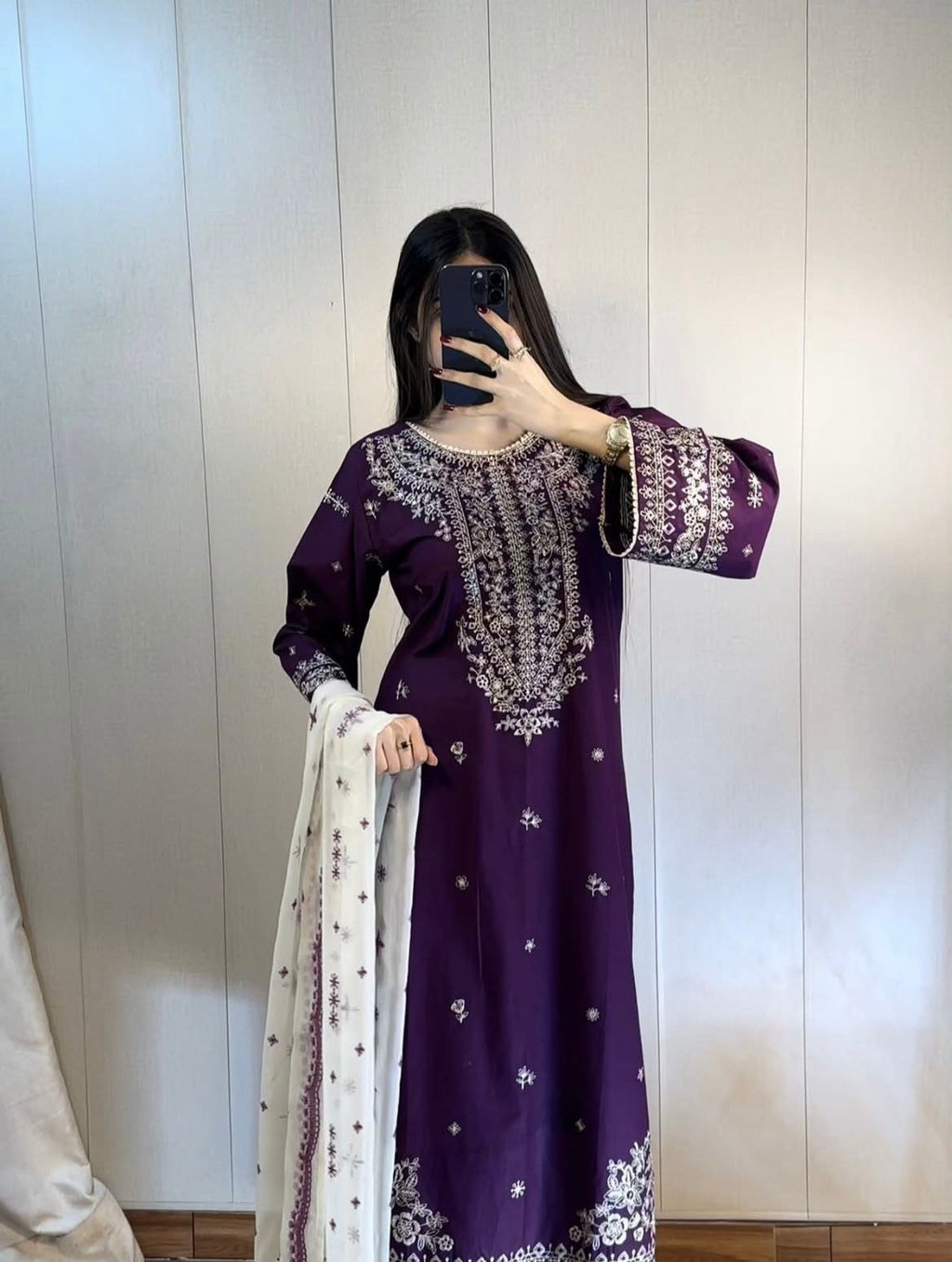 Elegant Embroidered Purple 3-Piece Suit
