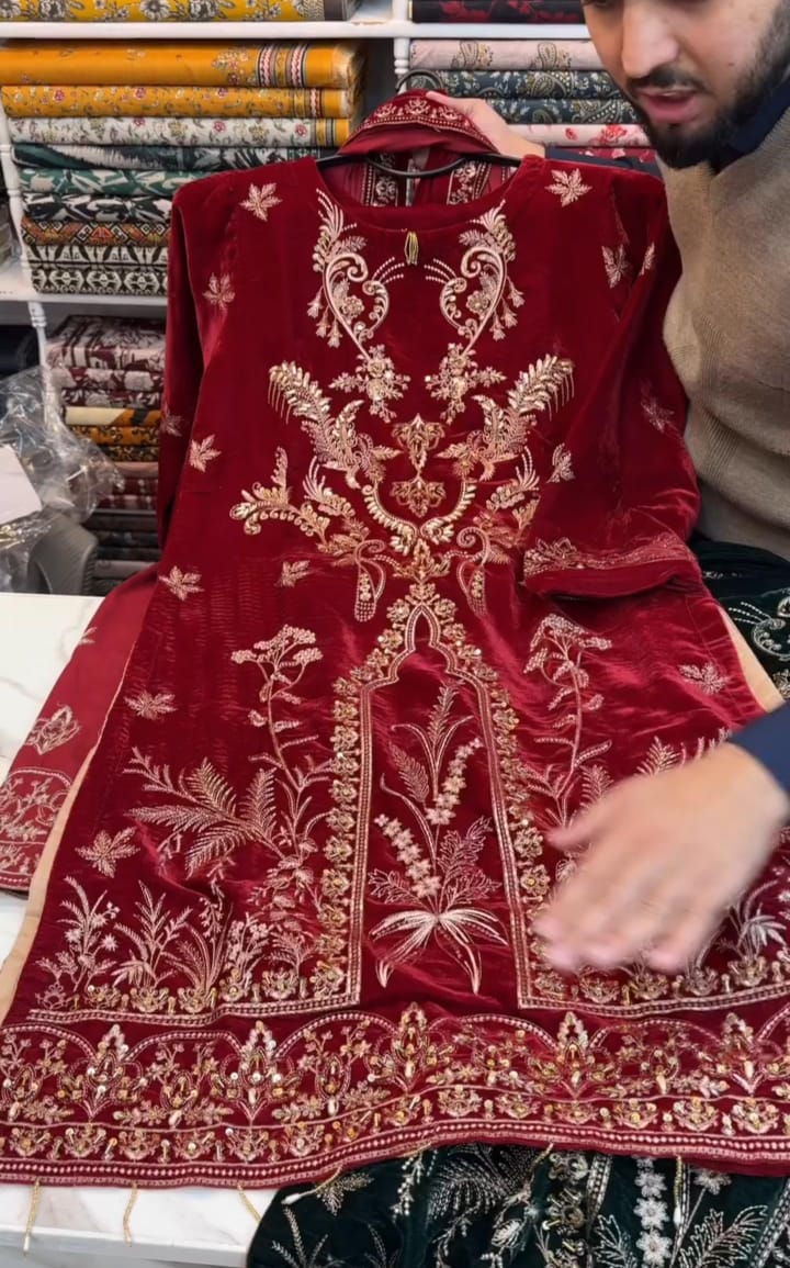 Velvet Embroidery 3-Piece Suit for Women ✨