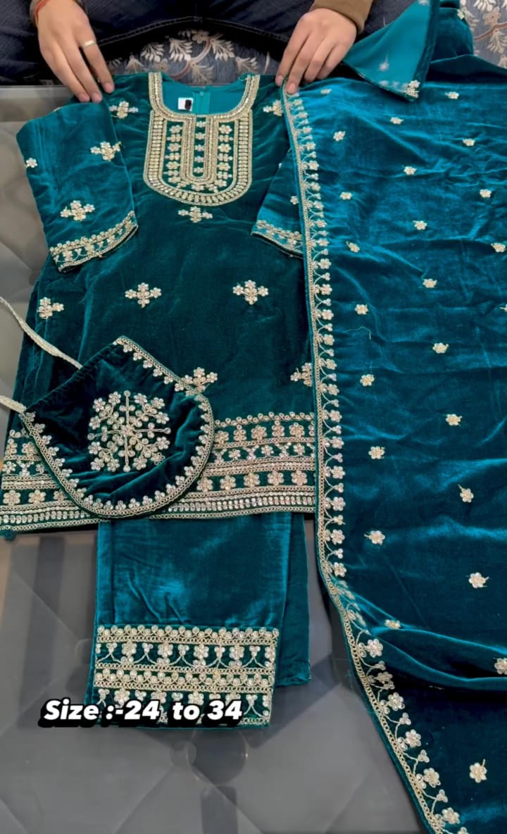 Pack Of 2 Velvet Embrodery Kids Suit For Winter ❄️