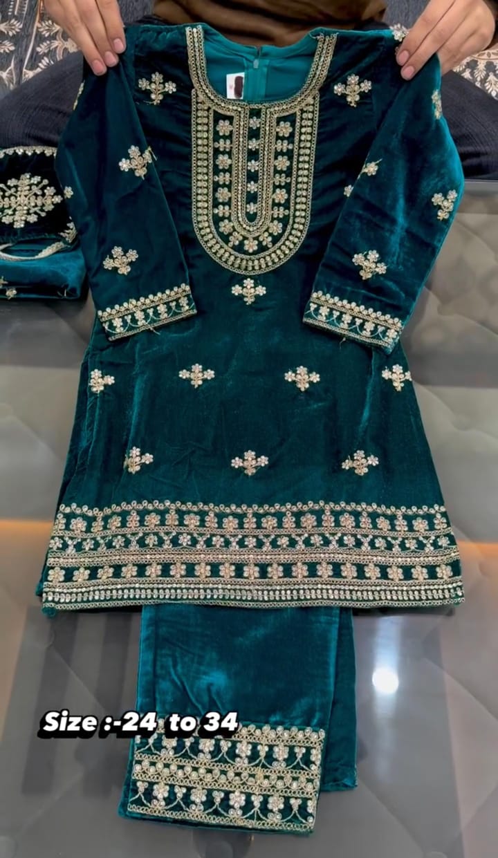 Pack Of 2 Velvet Embrodery Kids Suit For Winter ❄️