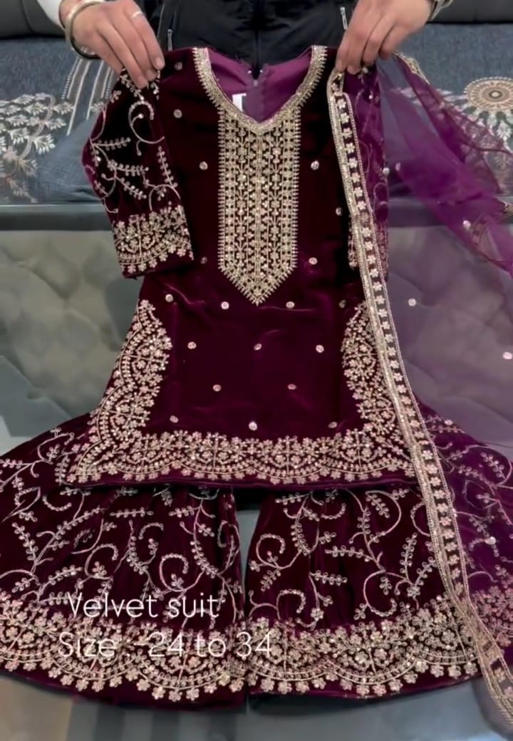 Pack Of 2 Velvet Embrodery Kids Suit For Winter ❄️