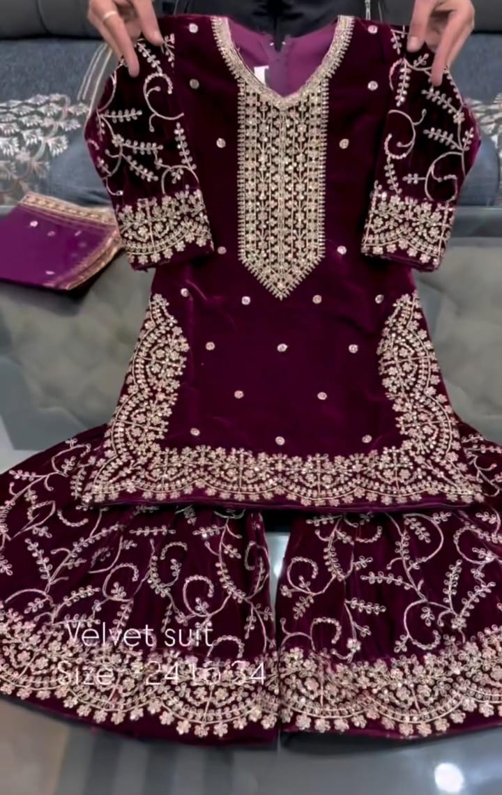 Pack Of 2 Velvet Embrodery Kids Suit For Winter ❄️