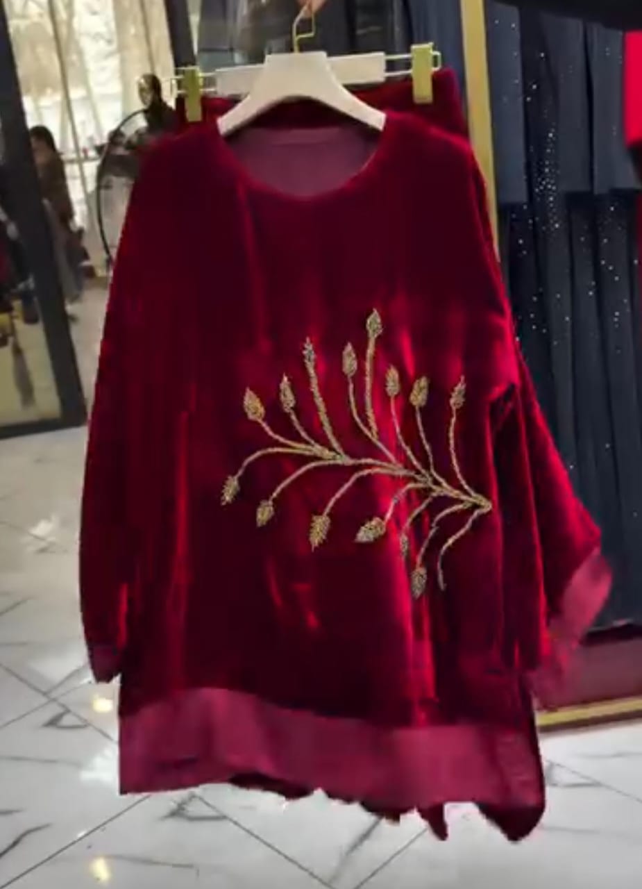 Velvet 2-Piece Set Shirt with Plazo  for Women