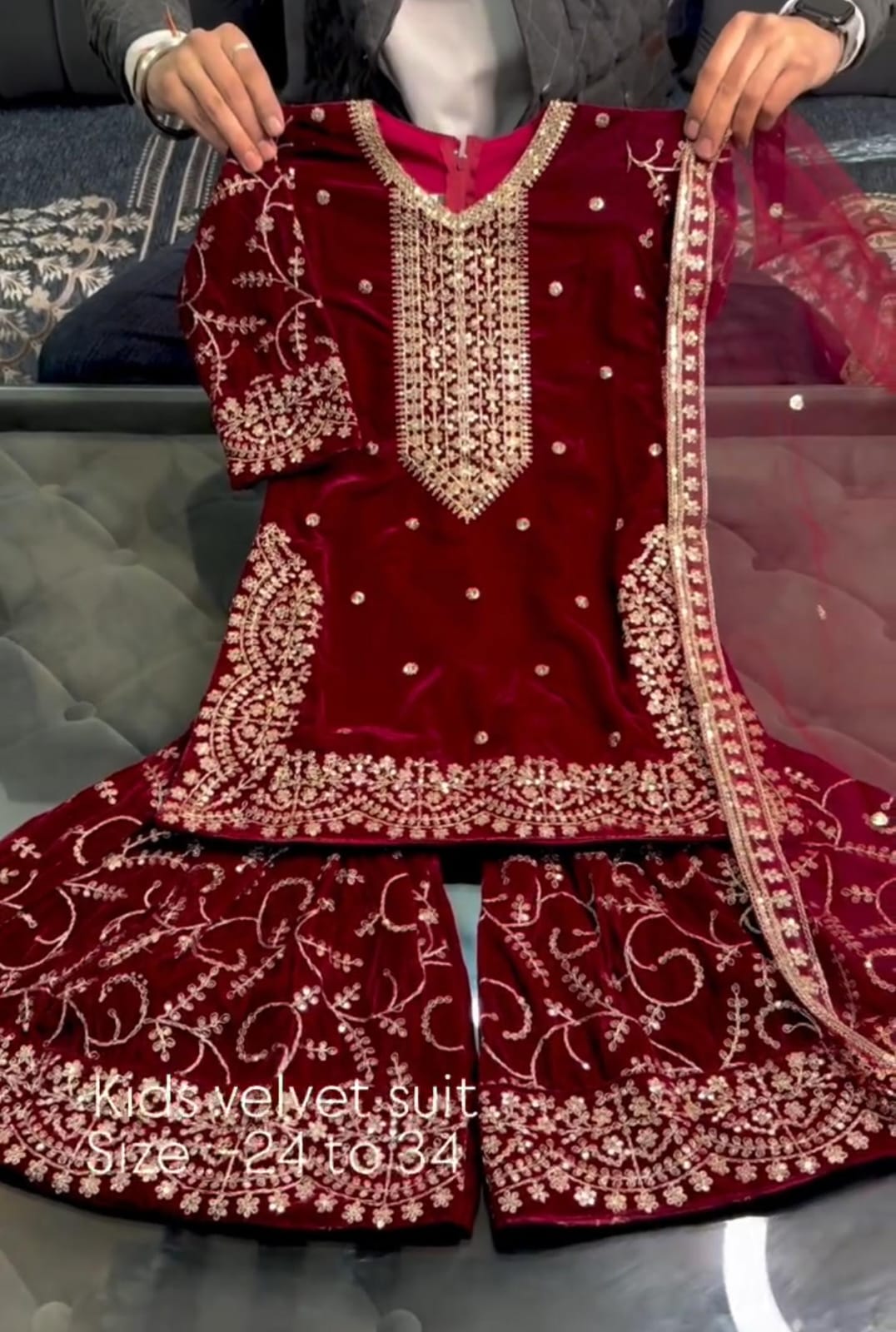 Pack of 2 Kid Embroidered Velvet Suits ❄️