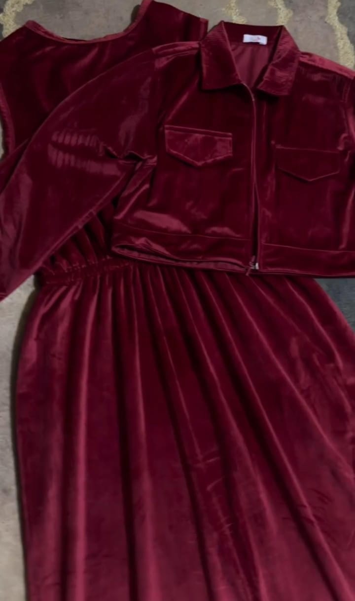 Velvet Long Frock With Jacket  🌟