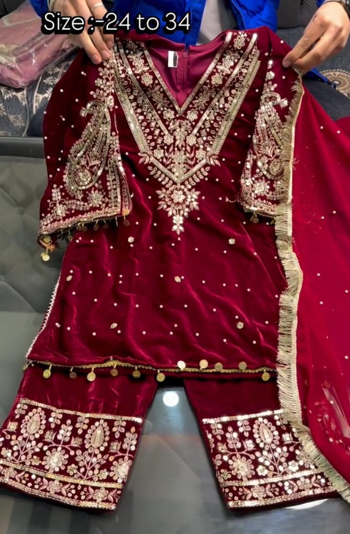 Kids Velvet Embroidery 3-Piece Suit ✨