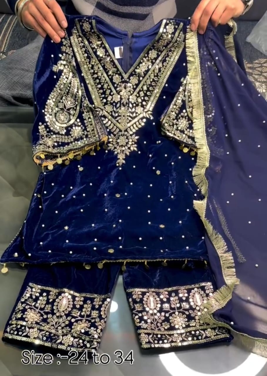 Kids Velvet Embroidery 3-Piece Suit ✨