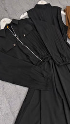 Elegant Pleated Zip-Front Maxi Dress