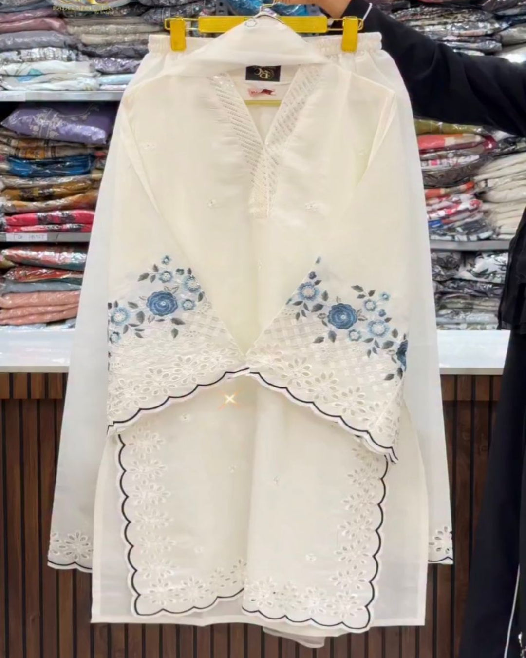 Elegant Embroidered Kurti ,Dupatta with Trouser Set