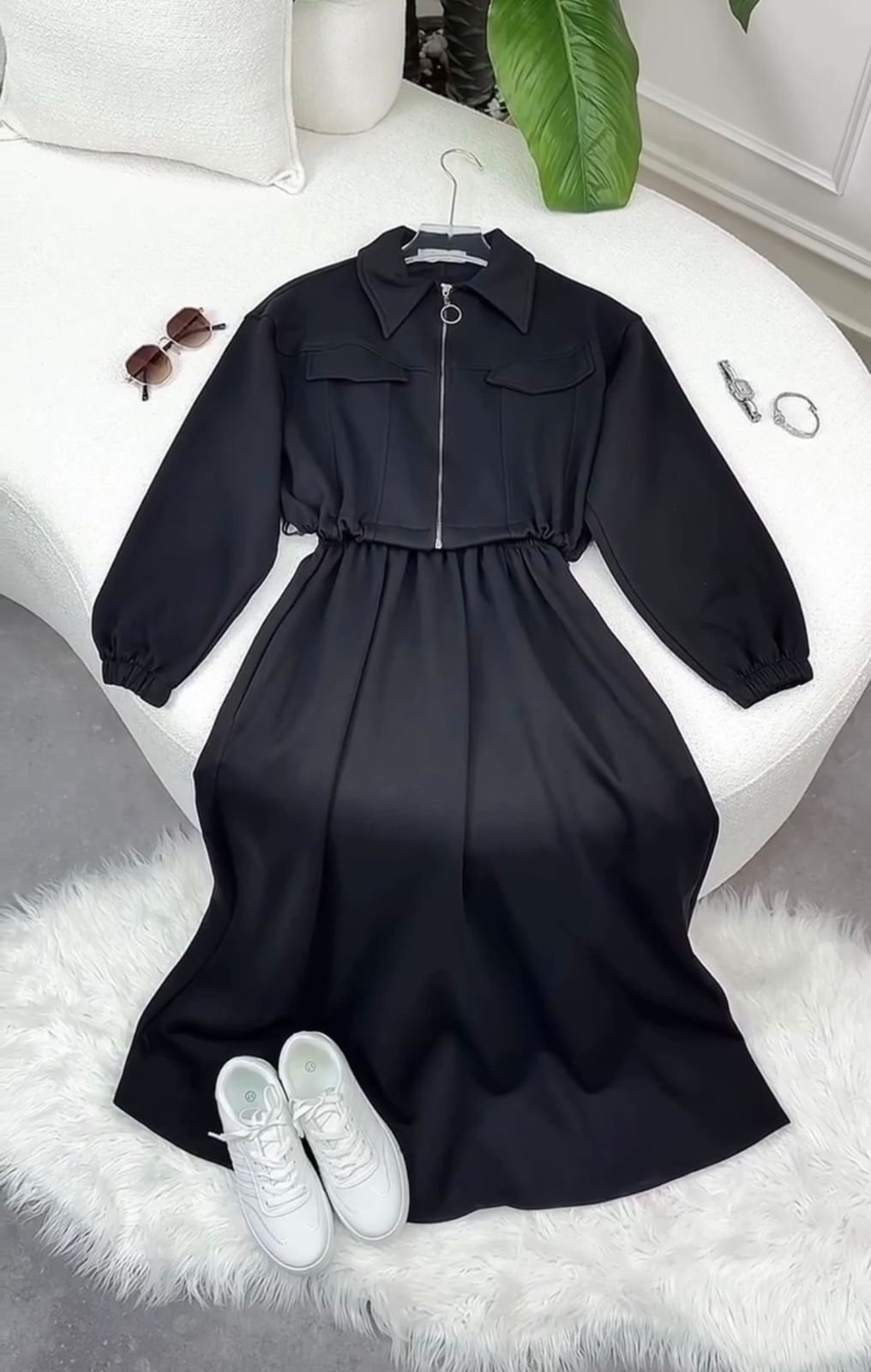 Women’s Zip-Front Casual Midi Dress