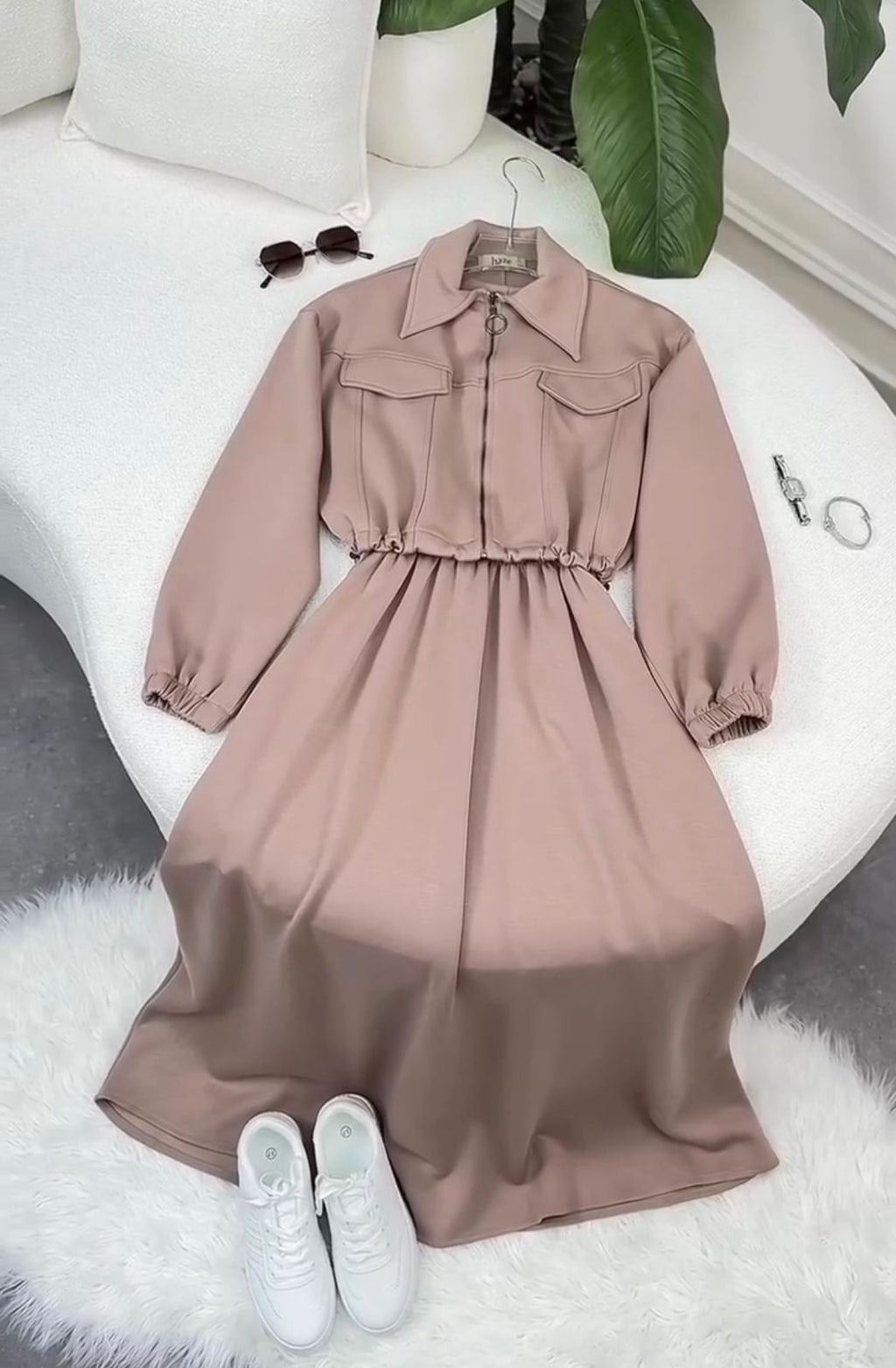 Women’s Zip-Front Casual Midi Dress