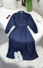 Women’s Zip-Front Casual Midi Dress