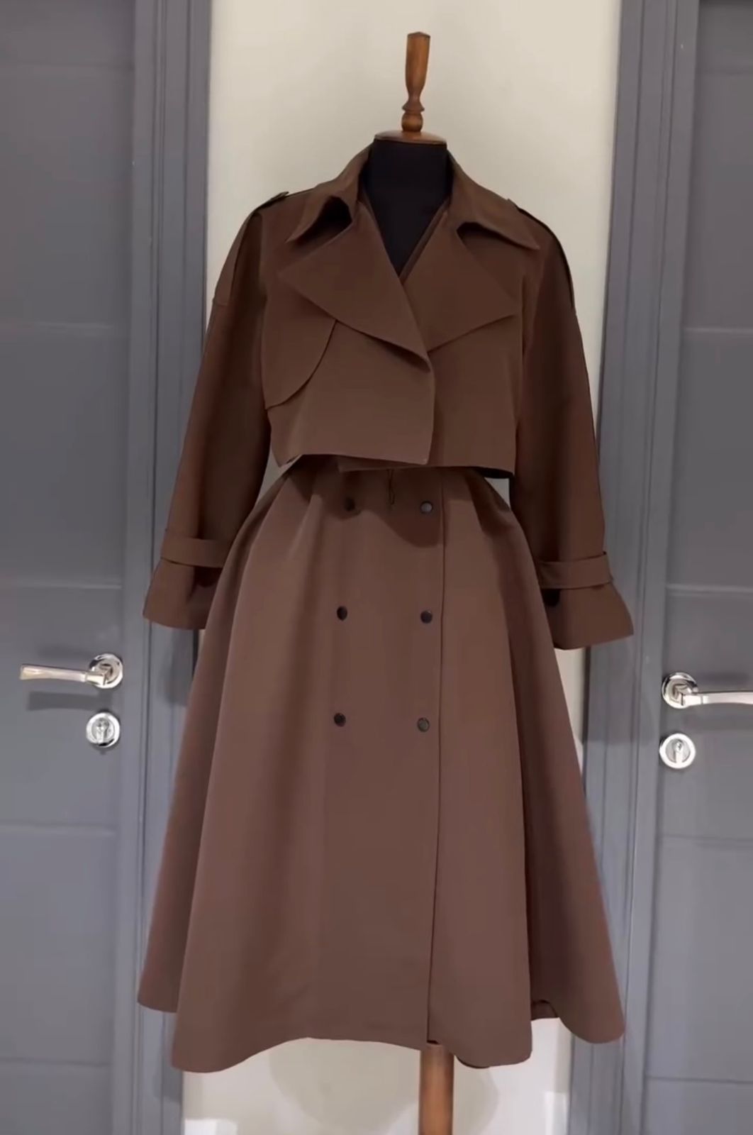 Elegant Double-Breasted Trench-Style Coat Set