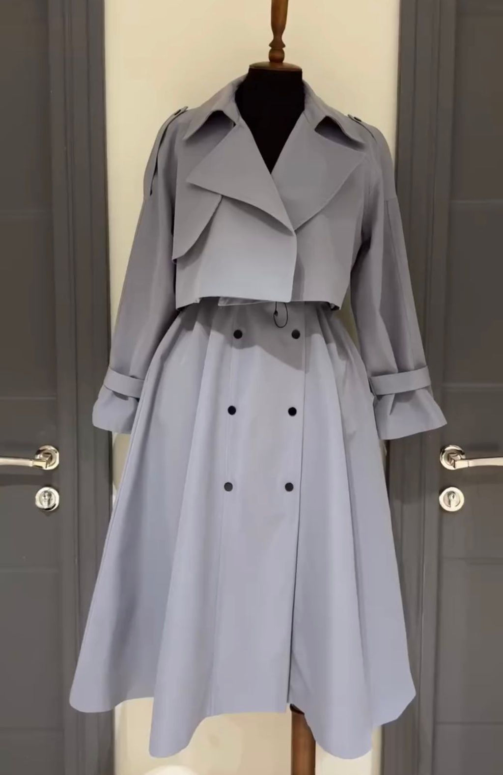 Elegant Double-Breasted Trench-Style Coat Set