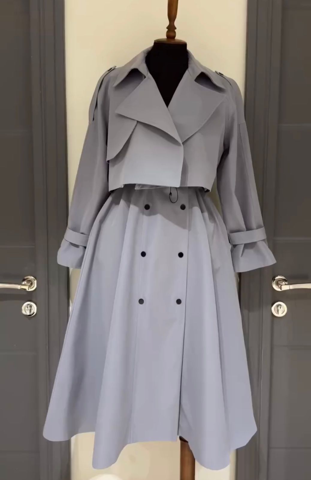 Elegant Double-Breasted Trench-Style Coat Set