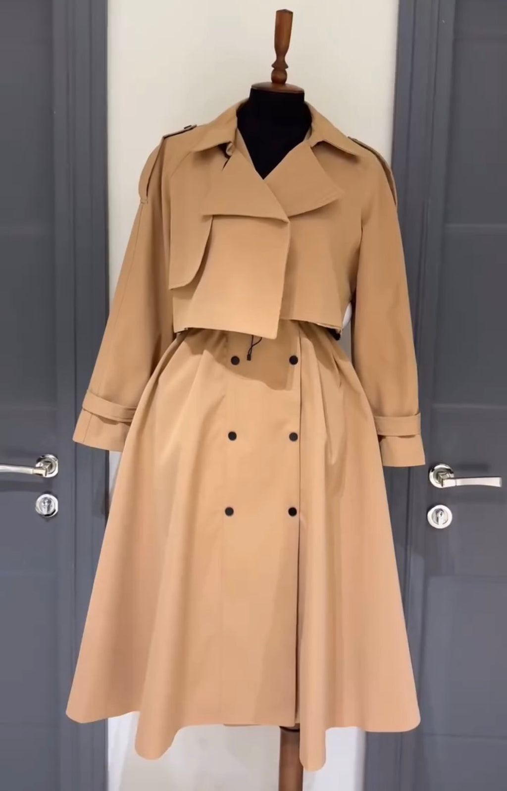 Elegant Double-Breasted Trench-Style Coat Set