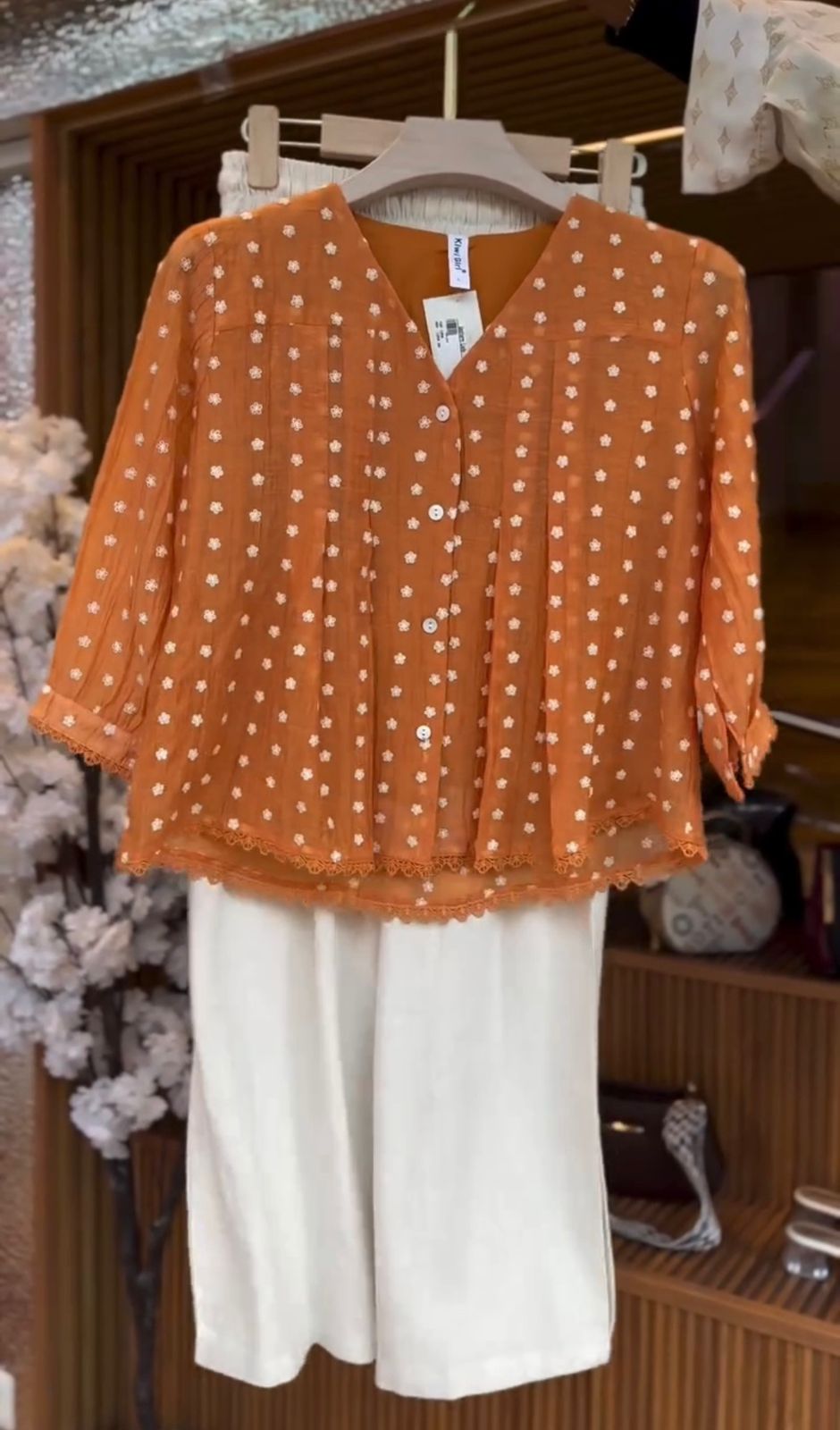 Women’s Embroidered Top with Trousers Set