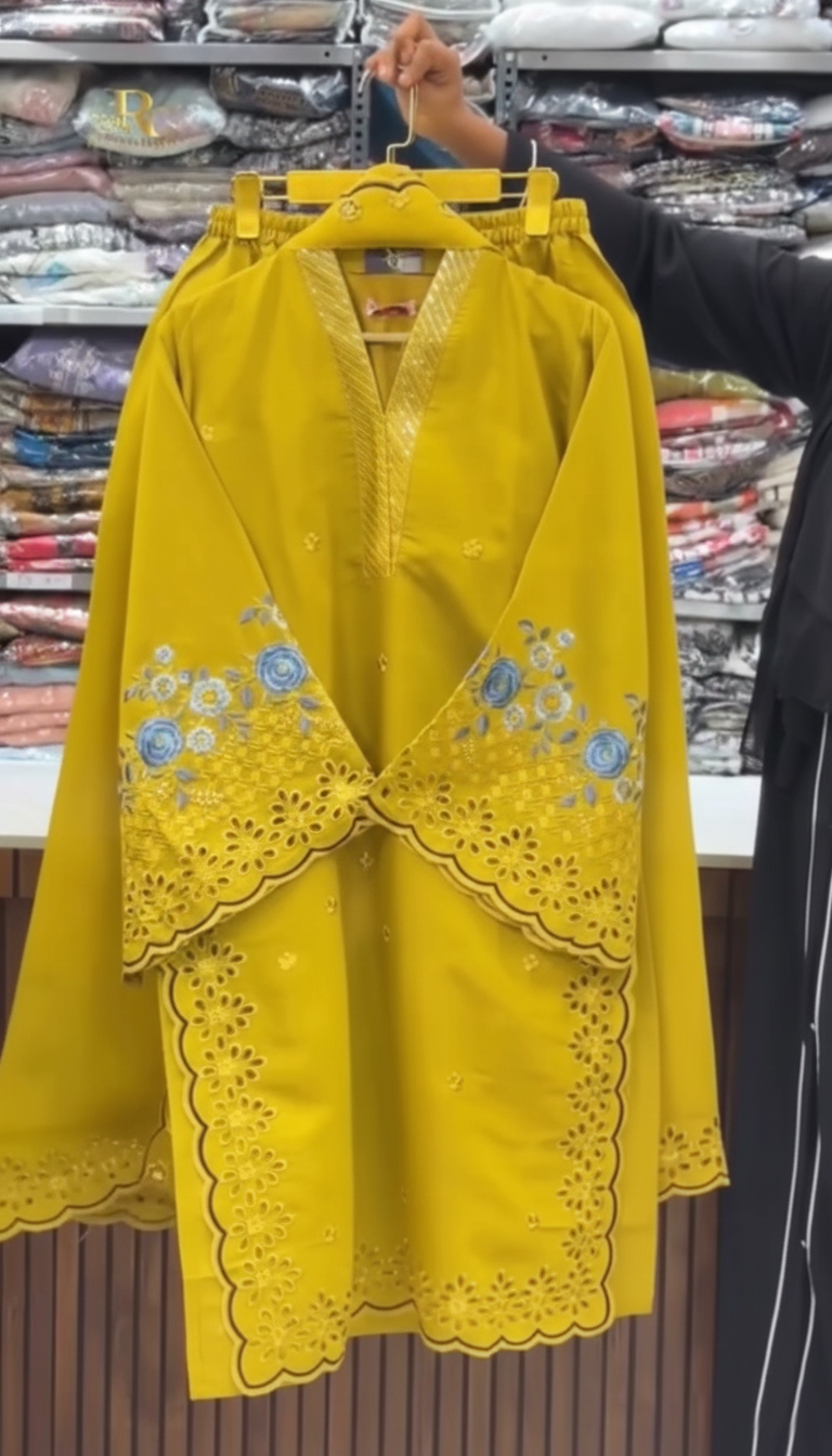 Elegant Embroidered Kurti ,Dupatta with Trouser Set