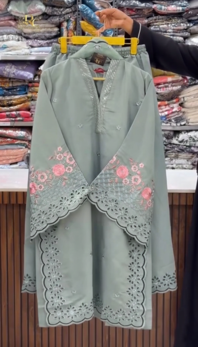 Elegant Embroidered Kurti ,Dupatta with Trouser Set
